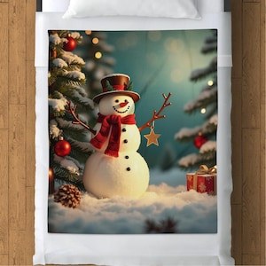 Cozy Christmas Snowman Blanket, Winter Holiday Decor, Festive Throw Blanket, Christmas Gift Idea, Soft Warm Blanket for Home