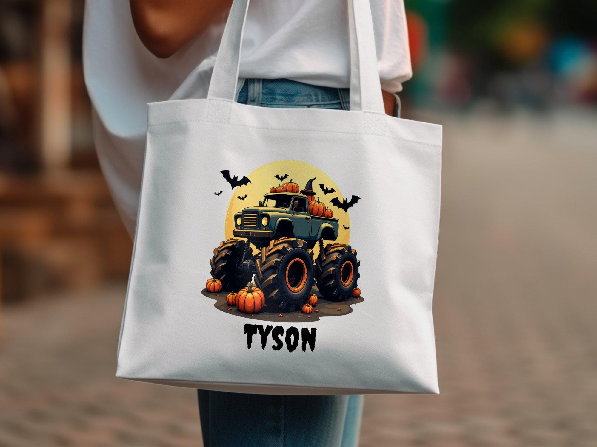 Personalized Halloween Monster Truck Cotton Tote Bag
