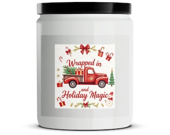 Eingewickelt in magische Weihnachtskerze, Weihnachtsduftkerze, festliche Winterkerze, Feiertagsdekorkerze, saisonale Geschenkidee