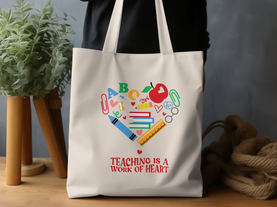 Cute Teacher Appreciation Gift Tote Bag, Teaching is a Work of Heart ...