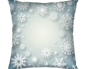 Snowflake Pillow Cover, Blue and White Winter Holiday Design