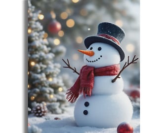 Winter Schneemann Leinwanddruck, verschneite Feiertage Dekor (16x20)