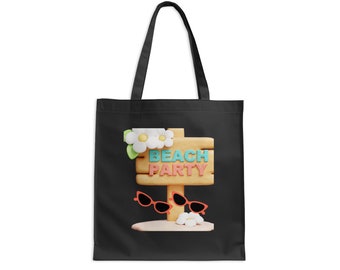 Beach Party Cotton Canvas Tote Bag: Summer Sunglasses & Daisy Design