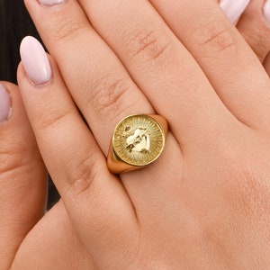Gold Sacred Heart Signet Ring: Catholic Jewelry