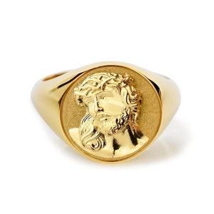 14K Solid Gold Jesus Signet Ring: Personalized Christian Jewelry