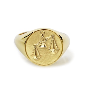 14K gouden zegelring Weegschaal: cadeau luchtriem astrologie