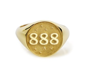 14K Gold Angelic Number Signet Ring, 888 Number Ring, Overvloed en Welvaart Sieraden, Manifestatie Ring, Angel Sign Sieraden, Womens Ring