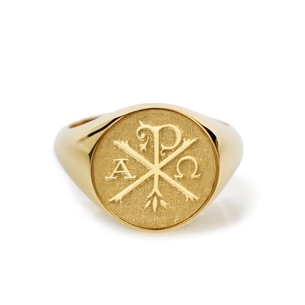 Gold Chi Rho Signet Ring, Christogram Signet Ring, Roman Catholic Jewelry, Catholic Symbol Ring, Church Symbol Jewelry, PX Symbol Ring