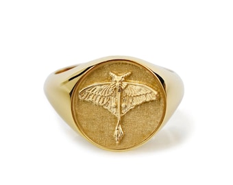 Gold Luna Moth Signet Ring: Sterling Silver Nature Jewelry
