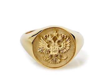 Gold Byzantine Eagle Signet Ring: Personalized Orthodox Jewelry