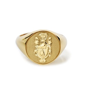 Personalized Family Crest Signet Ring Gift, Custom College Class Ring, Graduation Jewelry Gift For Men & Women, Real Solid Gold Pinky Ring