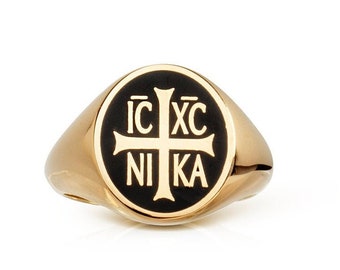 Solid Gold ICXC NIKA Signet Ring: Orthodox Christian Jewelry