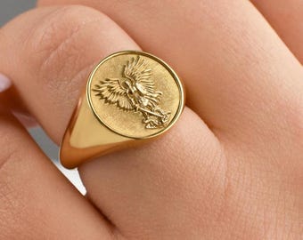 大天使ミカエルのシグネットリング：スターリングシルバー、ゴールドの