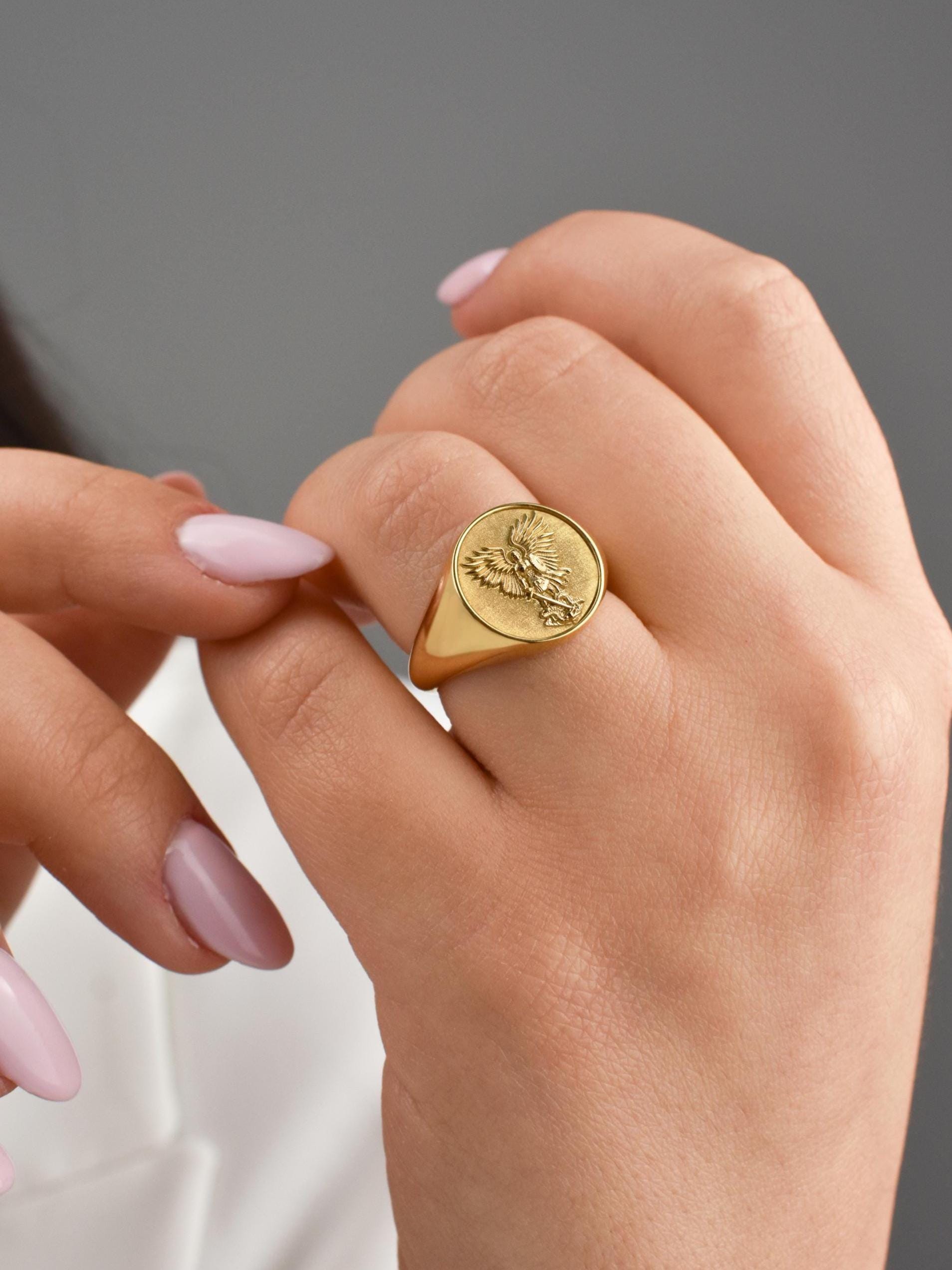 14Kゴールド 聖ミカエル大天使印章リング：宗教的なお守り - Etsy 日本