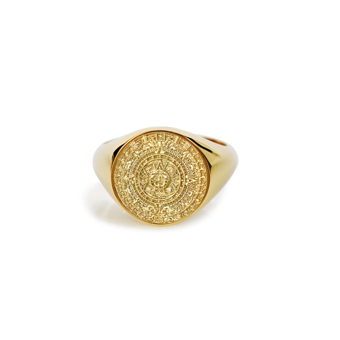 14K Gold Mayan Calendar Signet Ring: Aztec Amulet - Etsy Australia