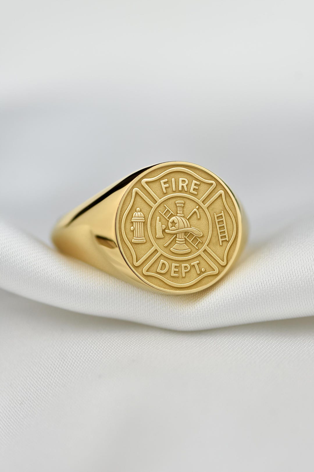 Firefighter Signet Ring, 14K Gold Rescue Symbol Ring, Firefighter ...