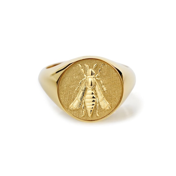 Gold Bee Signet Ring: Sterling Silver, Beekeeper Gift