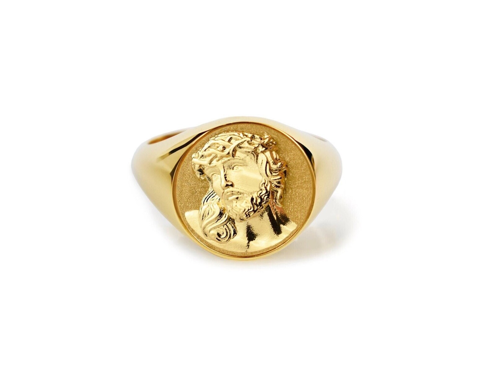 14K Real Solid Gold Jesus Ring, Personalised Christian Signet Ring ...