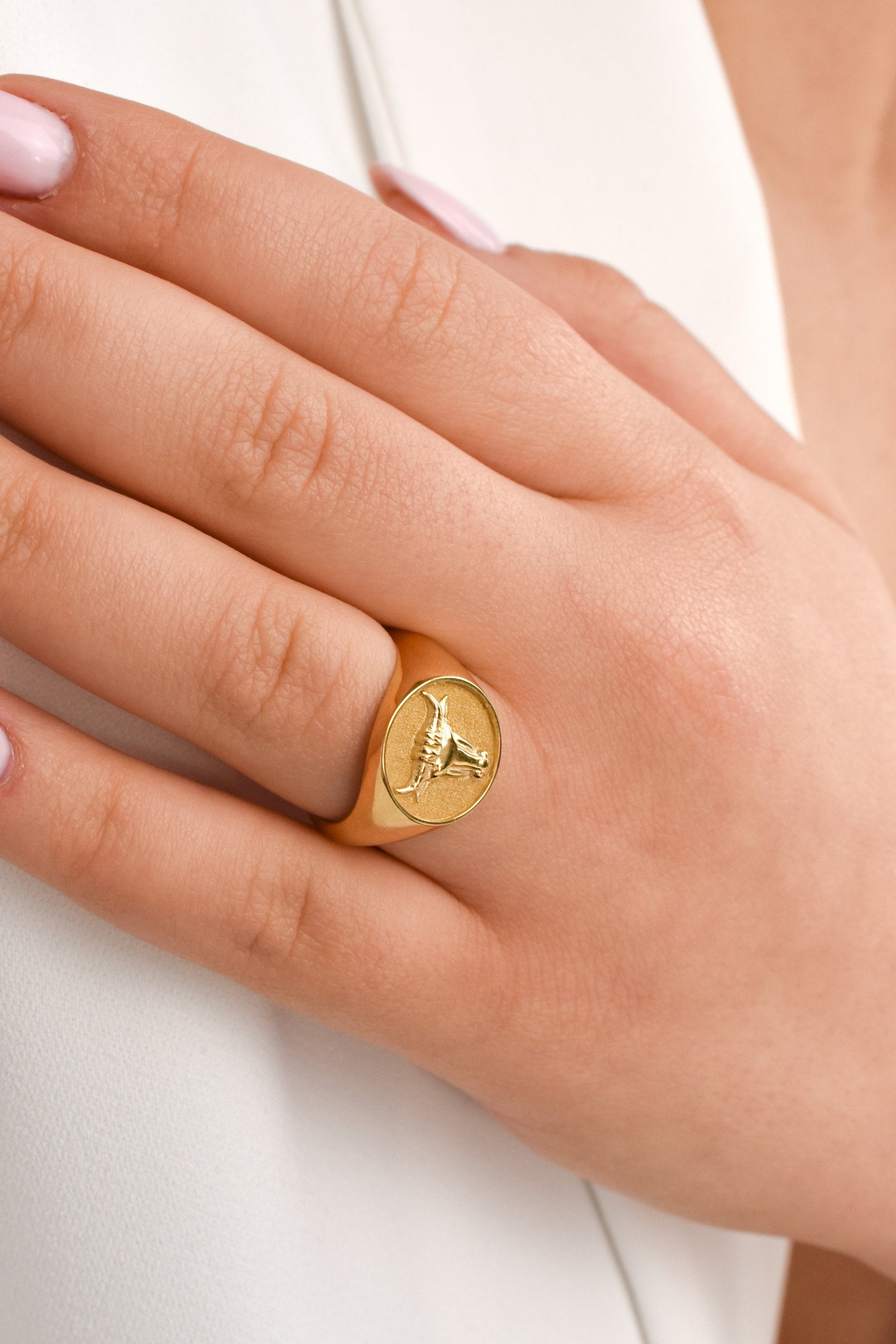 Gold Bull Head Signet Ring, Taurus Zodiac Sign Signet Ring Gold Bull Head Signet Ring, Taurus Zodiac Sign Signet Ring