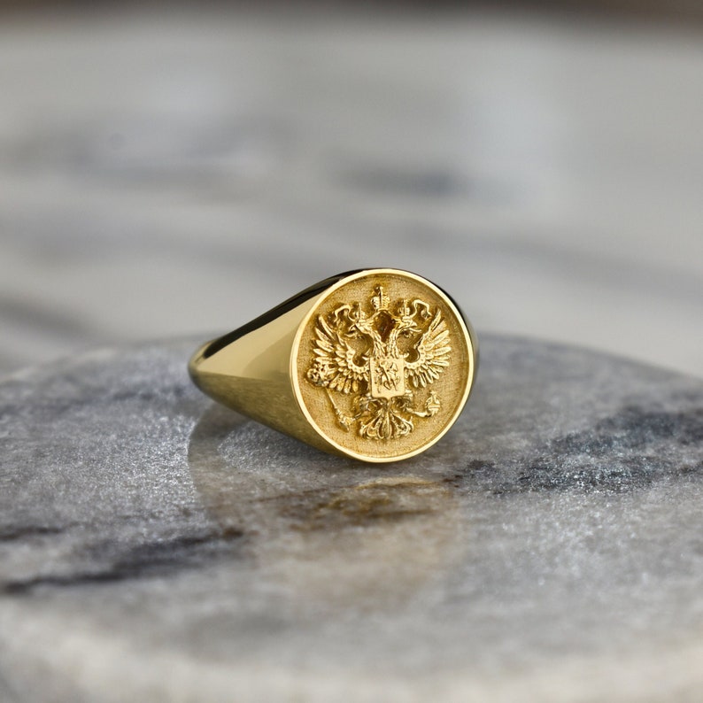 Gold Byzantine Eagle Signet Ring: Personalized Orthodox Jewelry - Etsy