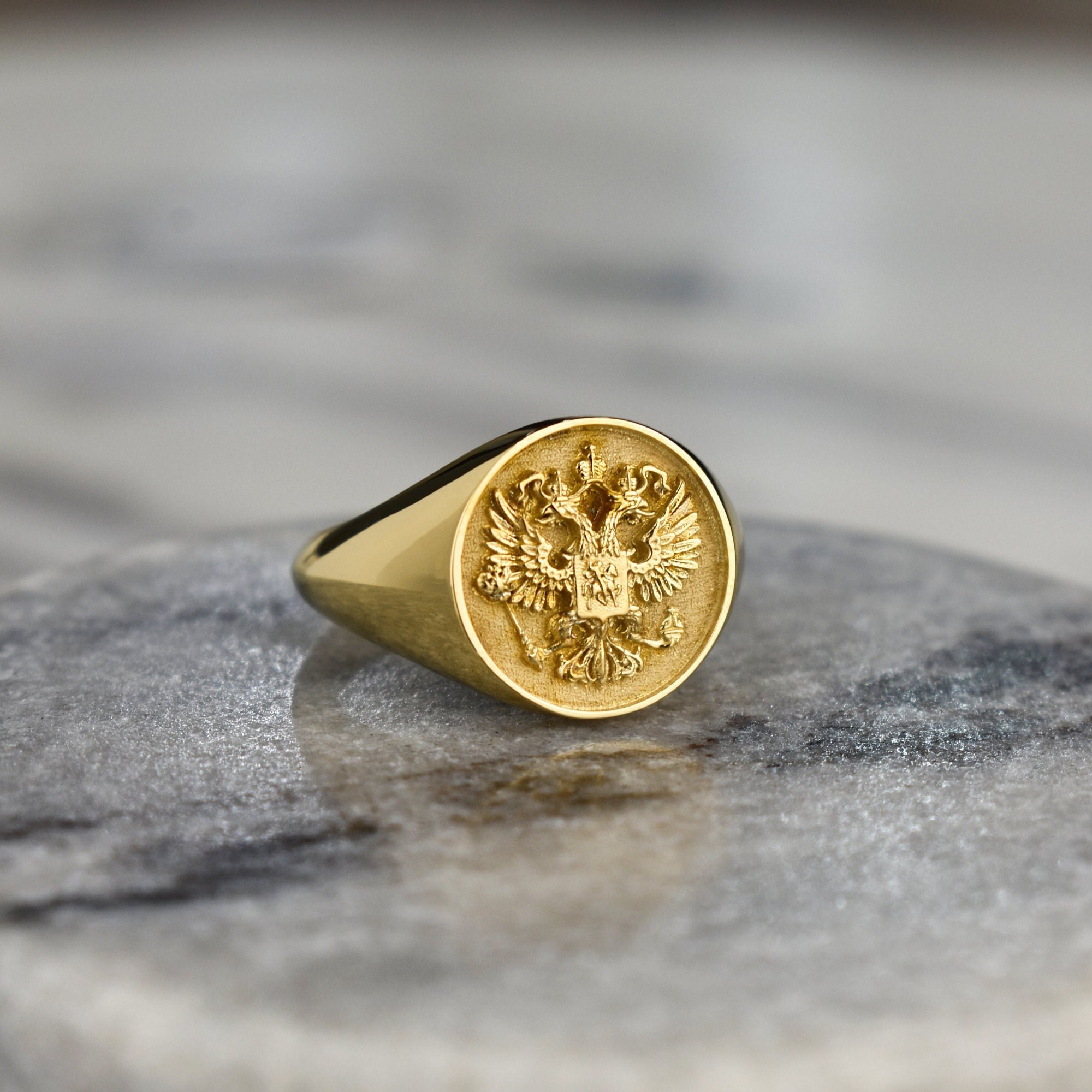Gold Byzantine Eagle Signet Ring: Personalized Orthodox Jewelry - Etsy