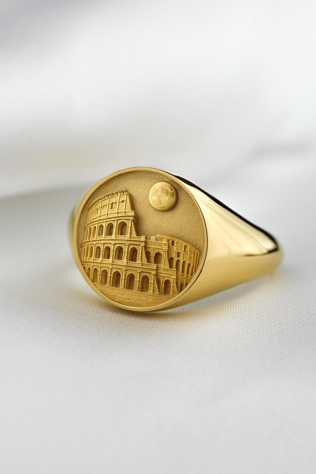 Colosseum Signet Ring, 14K Gold Rome Arena Jewelry, Italy Band Ring ...