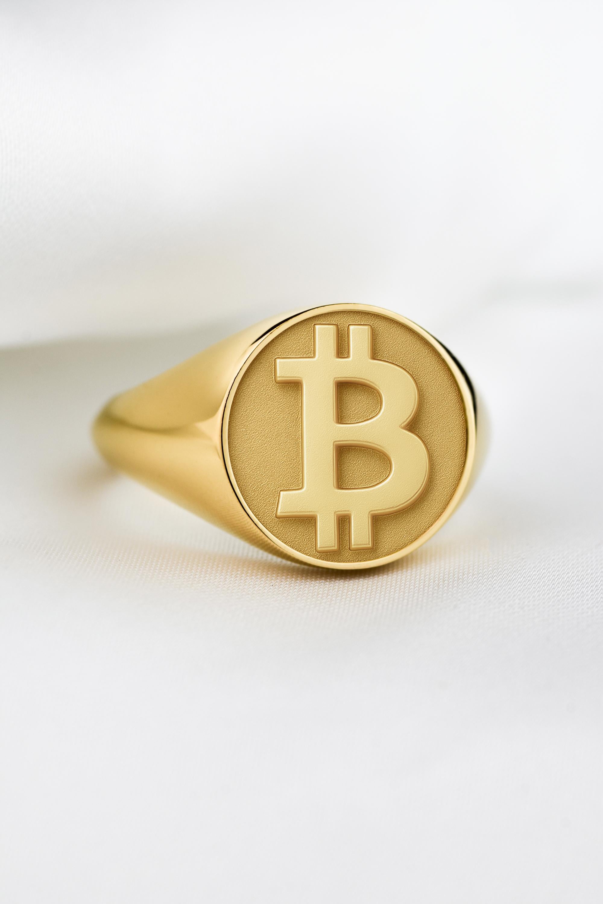 ビットコインシグネットリング、14Kゴールド暗号リング、ブロックチェーンシンボルリング、BTCジュエリー、デジタル通貨リング - Etsy 日本