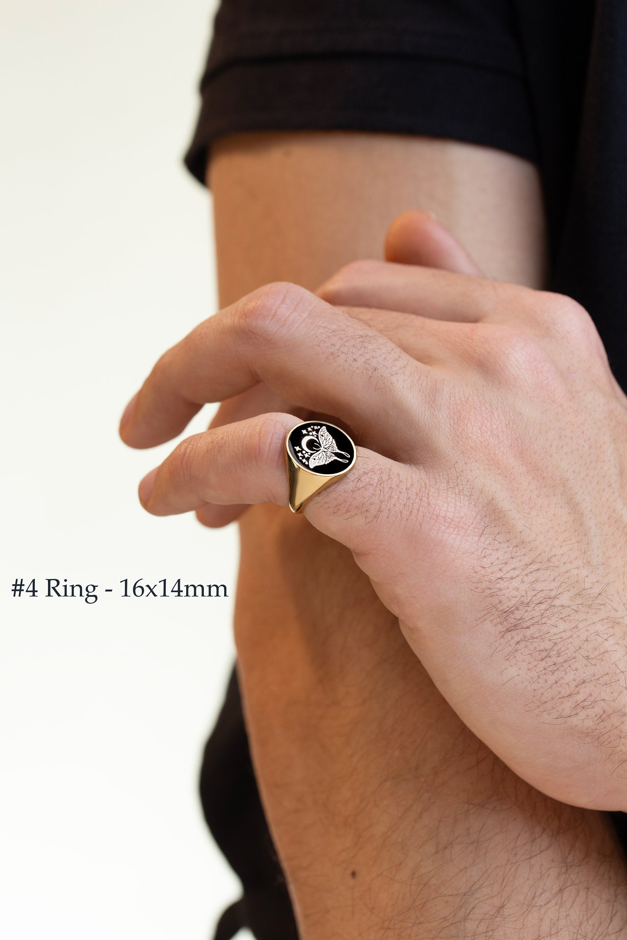 Solid Gold Luna Moth Signet Ring: Black Enamel Nature Ring - Etsy