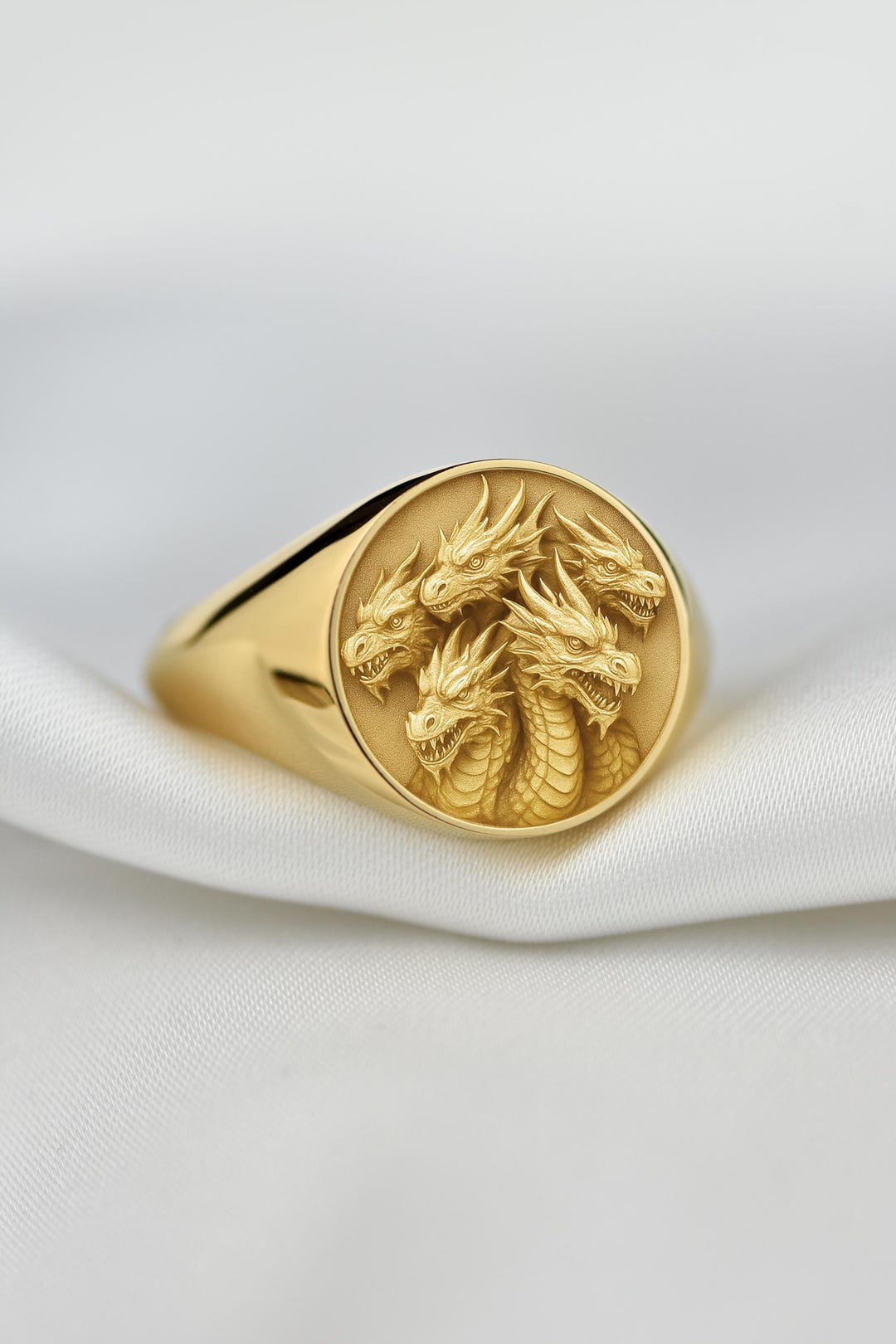 Hydra Signet Ring, 14K Gold Mythic Beast Ring, Greek Monster Jewelry ...