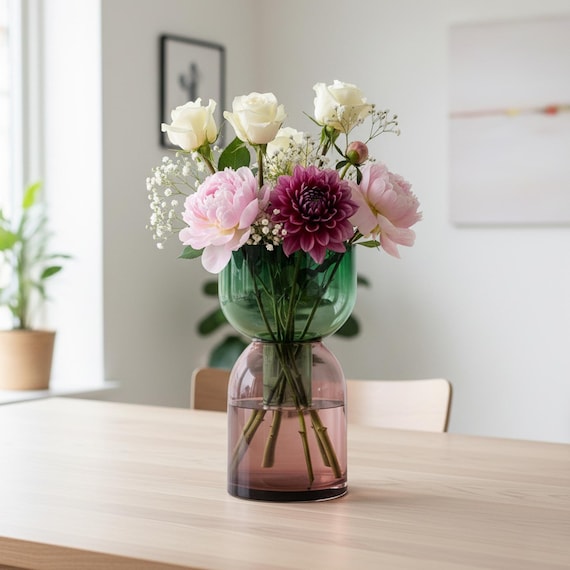 Vase Flip rose et vert – Vase de fleurs réversible en verre | Décoration de maison scandinave, centre de table