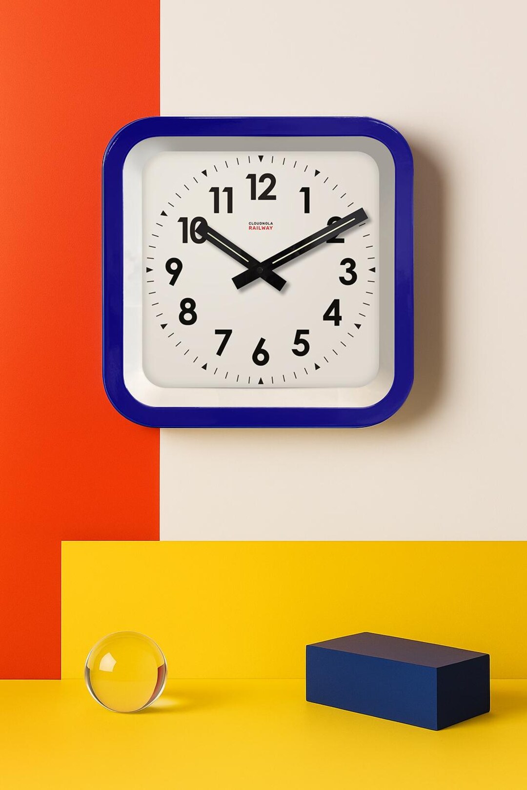 Outdoor Clock - Blue Square Railway Clock – Silent, Weatherproof Steel ...