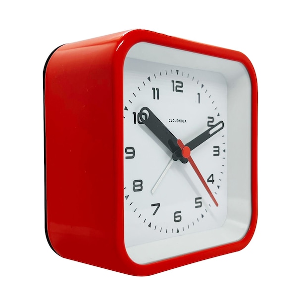 Railway Red Alarm Clock - Bold Square Silhouette - LED Display - Quiet Operation - 4.3 x 4.3 x x 2.1 in