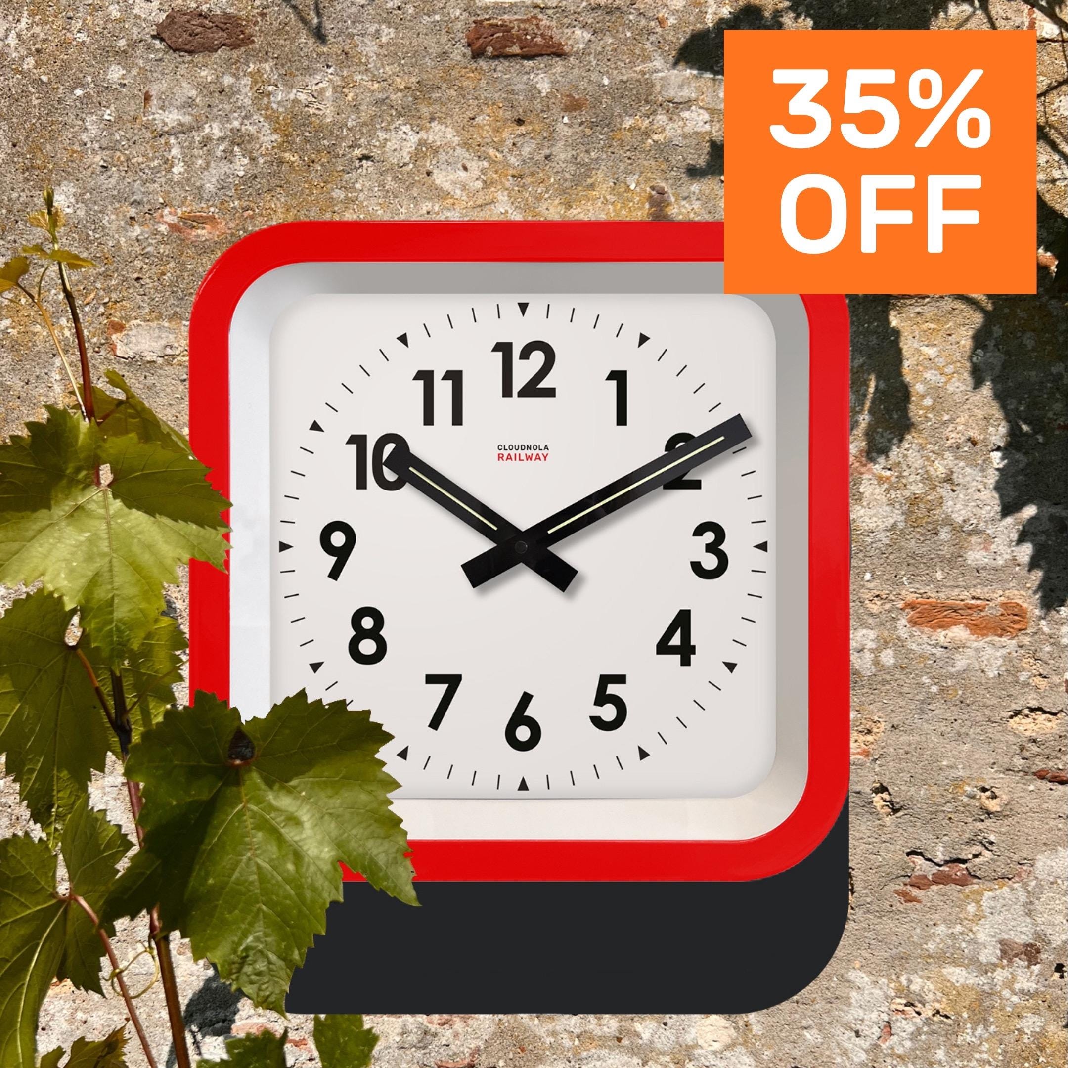 Square Red Railway Clock – Silent Weatherproof Steel Wall Clock - Etsy