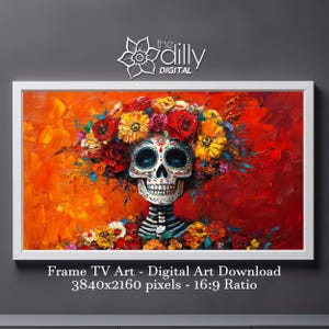 Samsung Frame TV Art | Sugar Skull Art | Day of the Dead Decor | Calavera Floral Painting | Digital Download