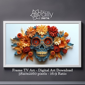 Samsung Frame TV Art | Paper Quilling Art | Sugar Skull Decor | Day of the Dead Print | Digital Download