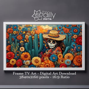 Samsung Frame TV Art | Day of the Dead Decor | Catrina Painting | Colorful Floral Scene | Digital Download