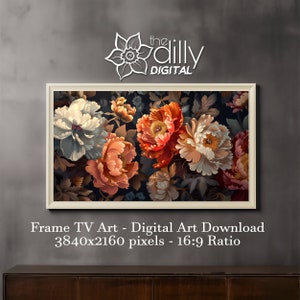 Samsung Frame TV Art | Vintage Floral Art | Moody Peony Painting | Digital Download