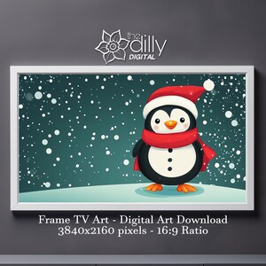 Samsung Frame TV Art | Cute Penguin Art | Christmas Decor | Whimsical Winter Print | Digital Download