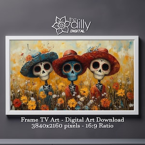 Samsung Frame TV Art | Three Sugar Skulls | Day of the Dead Art | Catrina Painting | Digital Download