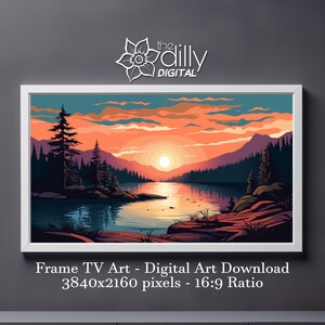 Samsung Frame TV Art | Mountain Lake Sunset Landscape | Digital Download | Nature Art | Instant Download