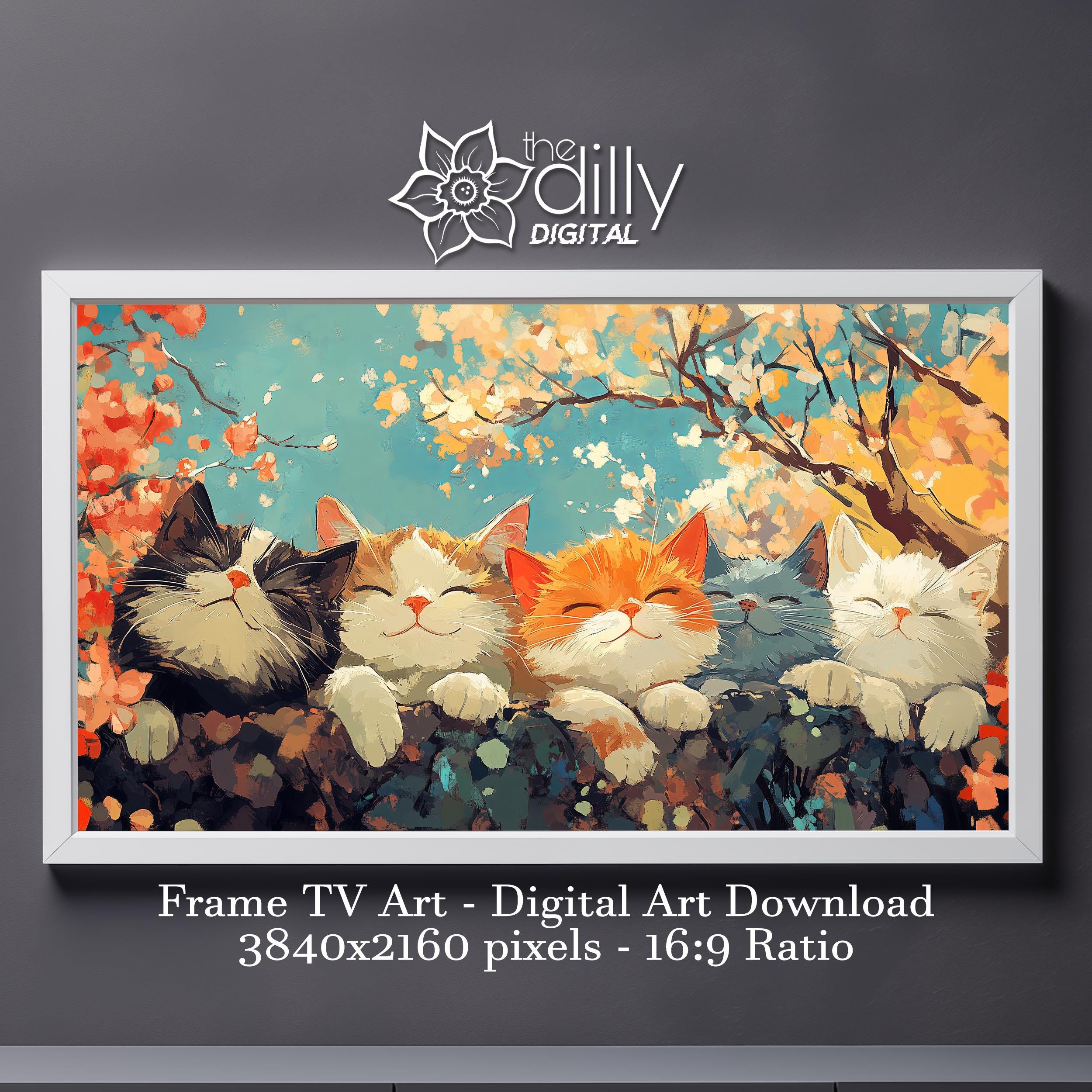Samsung Frame TV Art | Happy Cats Painting | Group of Cats Art | Cozy Pet Decor | Whimsical Cat Lover Gift | Digital Download