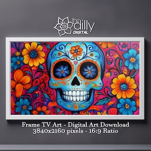 Samsung Frame TV Art | Colorful Sugar Skull | Day of the Dead Decor | Calavera Floral Print | Digital Download