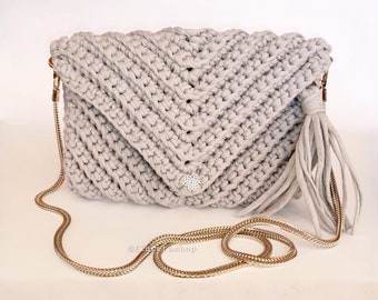 Light gray cloth bag, crochet bag
