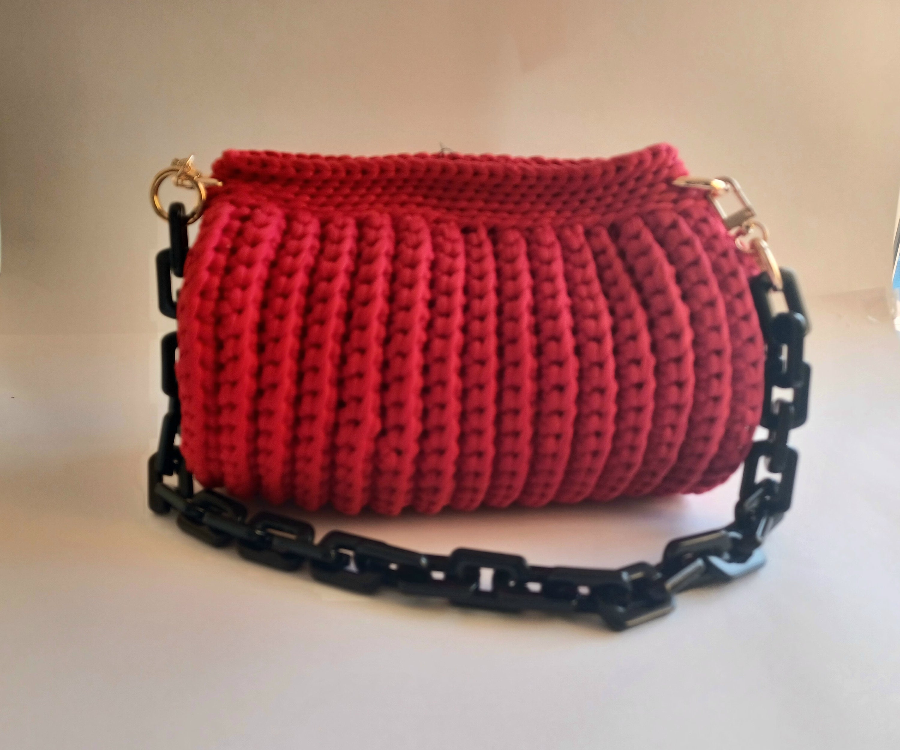 Red crochet bag