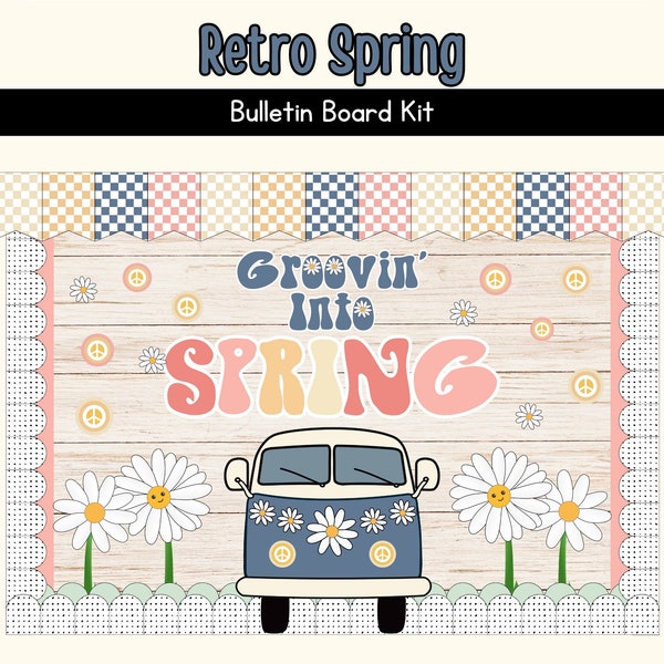 Retro Spring Bulletin Board Kit Groovy Classroom Library Door Display Class Decor Decoration April Bulletin Board Print Bundle Easy Seasonal