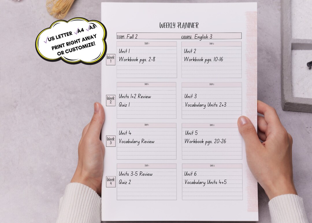 2 Day Weekly Course Planner Lesson School Online PDF for Teachers ...