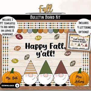 Fall Bulletin Board Kit | September October Classroom Door Decor | Autumn Display School Class | Gnome Pumpkin Leaf Printable Harvest Theme