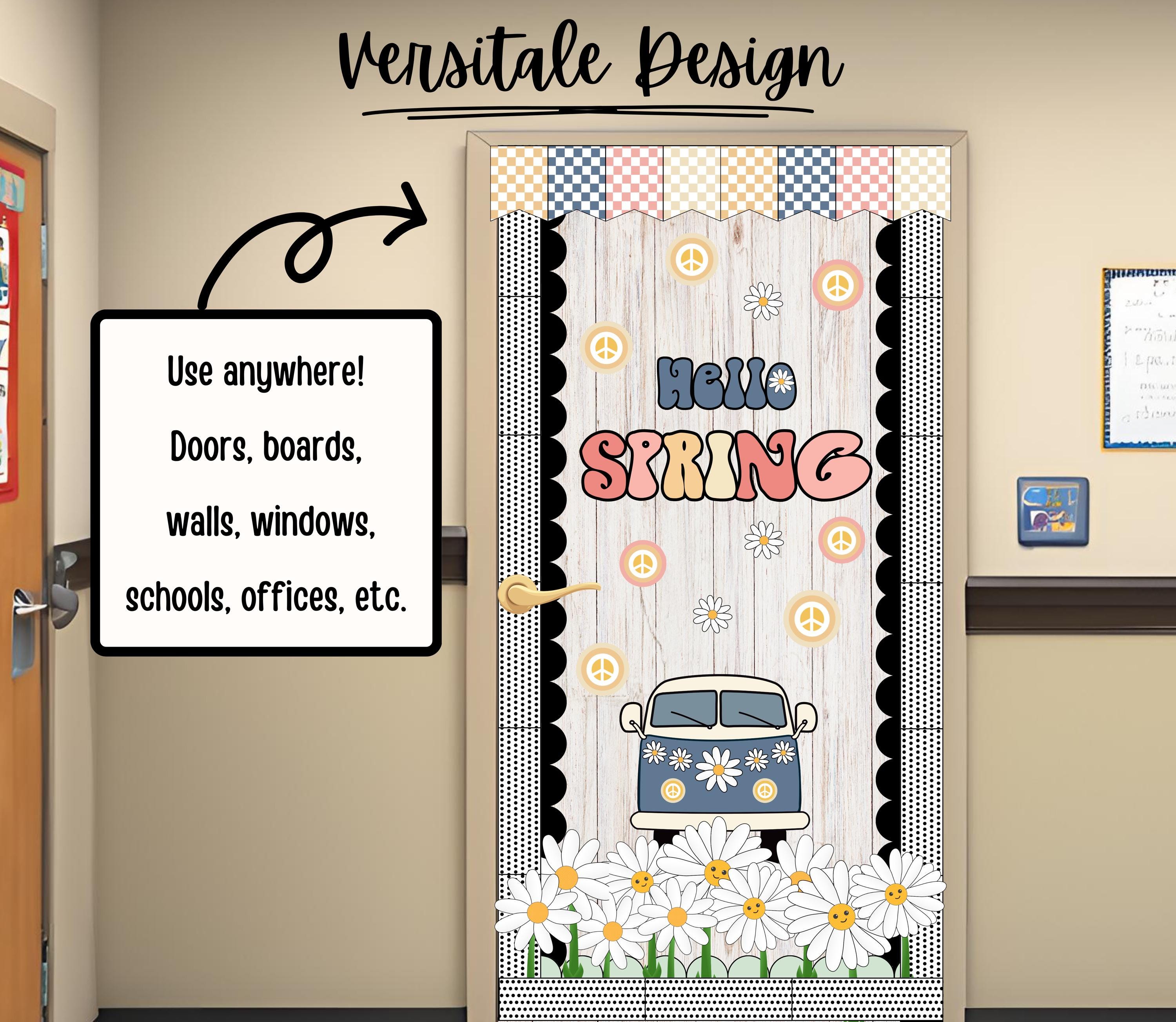 Retro Spring Bulletin Board Kit Groovy Classroom Library Door Display ...