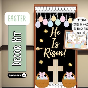 He Is Risen Easter Bulletin Board Kit April March Printable Religious Door Decor Display Spring Church Classroom Christian Decoration Bundle