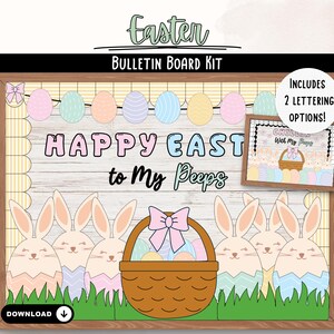 Easter Bulletin Board Kit | Spring Theme Seasonal Classroom Library Decorations Door Display Bundle Festive Easy Print April Bunny Peeps Egg